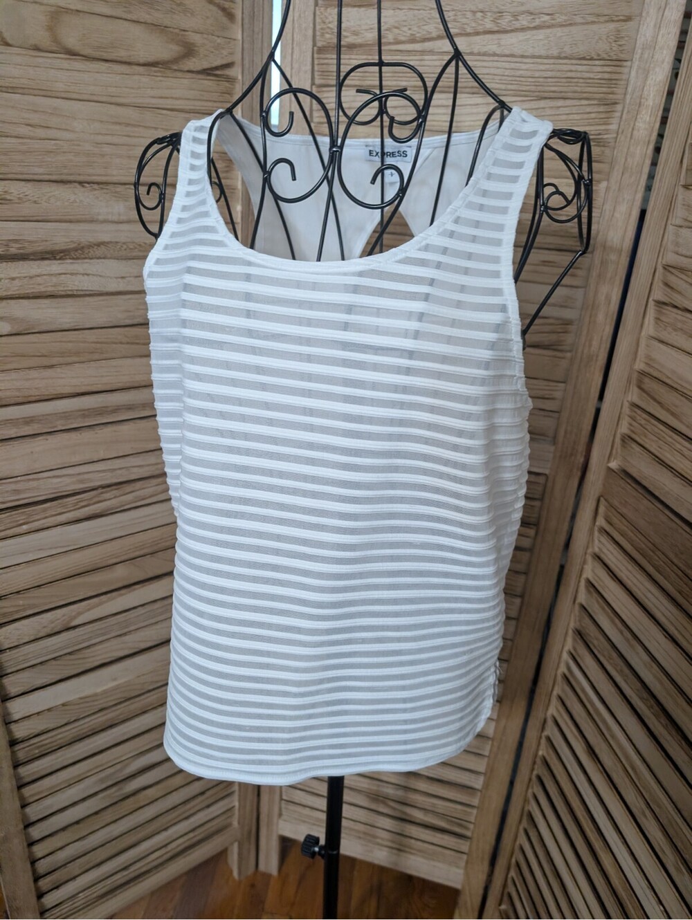 Express Tank Size Small Sheer Stripe White  Top